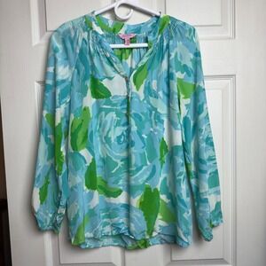Lilly Pulitzer XS Elsa Silk Top First Impressions...FLAW spots on front & sleeve